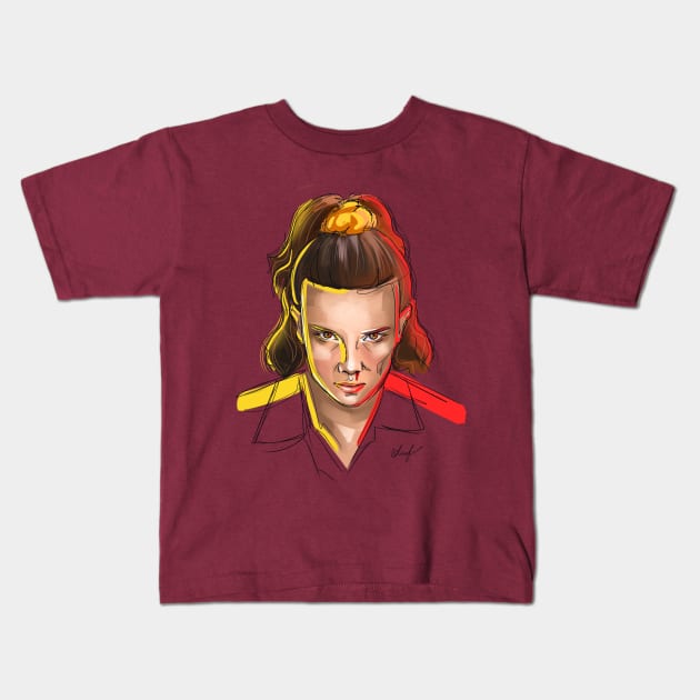 Stranger Things. Eleven Kids T-Shirt by Danialliart